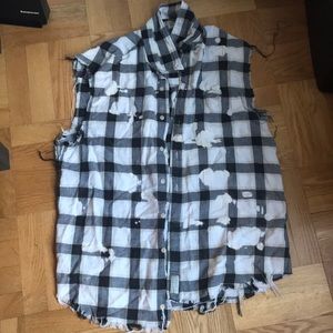 LF oversized plaid acid wash cut off